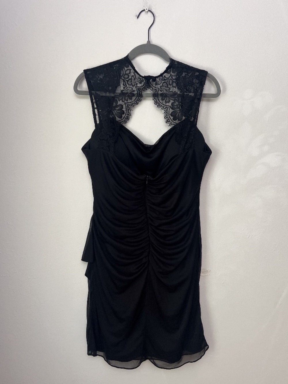 Scarlett Nite Black Ruched Cocktail Dress Lace Back Cowl Neck Size 16